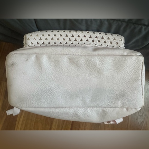 Blush Pink Faux Leather Backpack with Gold Accents & Cutout Design - Picture 9 of 9